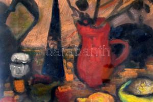 Kling György (1912-1991): Csendélet. Olaj, farost, jelzett, hátoldalán autográf felirattal és Képcsa...