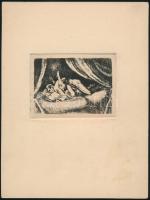 Mihályi (Müller) Rezső (1889-1972): Pornográf grafika- Rézkarc, papír. Jelzett a dúcon. 7,5x9 cm