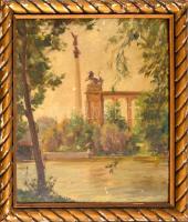 Kiss Farkas Imre (?-?): Hősök tere. Olaj, farost, jelzett, sérült keretben, 34x28 cm