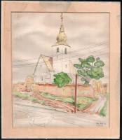 Győry Miklós (1905-1995): Vörösberény. Akvarell, papír. Jelzett. 26x23 cm paszpartuban