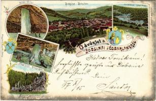 1897 (Vorläufer) Dobsina, Jégbarlang, Oltár, Nagyterem, Kobaldbánya, Strazenai sziklakapu / ice cave, mine, rock. Wlaszlovits Gusztáv Floral, Art Nouveau, litho