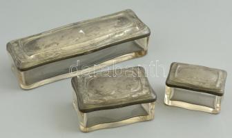 Argentor ón fedeles üveg fürdőszobai szett. Jelzett, üvegen kis karcok. 22cm, 11 cm, 8 cm