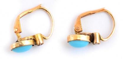 14K arany (Au) fülbevaló tűrkíz színű kővel 2,08g