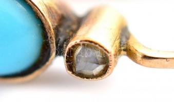 14K arany (Au) fülbevaló tűrkíz színű kővel 2,08g