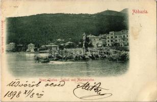 1898 (Vorläufer) Abbazia, Opatija; Neues Slatina Seebad und Marienstatue / spa and statue
