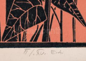 Koppány Attila (1947-): Flóra. Linómetszet, papír. Jelzett. Művészpéldány II/XV. E.A. Paszpartuban. ...