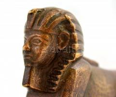 Szfinx, réz, fekete fa talapzaton, jelzés nélkül, h: 9,5 cm