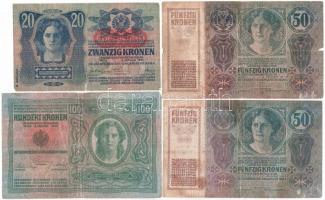 1912. 100K piros "Deutschösterreich" felülbélyegzéssel, mindkét oldala német + 1913. 20K p...