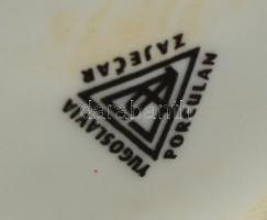 Zaječar virágmintás porcelán petróleumlámpa, üvegburával, kopott, a burán kis lepattanásokkal, m: 15...