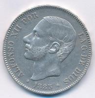 Spanyolország 1885MS-M 5P Ag "XII. Alfonz" T:2- ph. Spain 1885MS-M 5 Pesetas Ag "Alfonso XII" C:VF edge error Krause KM#688