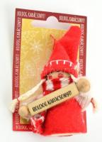 Filc kislány manó figura kulcstartó, Boldog Karácsonyt felirattal, h: 10 cm.