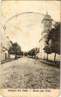 1928 Orlát, Winsberg, Orlat; utca, templom. George Baciu kiadása / street view, church (fa)