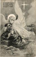 1915 Ha elmegyek messzire, ne sirasson senkise / WWI Austro-Hungarian K.u.K. military art postcard, injured soldier with guardian angel (EK)