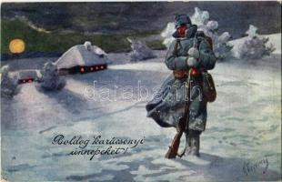 1914 Boldog Karácsonyi ünnepeket! / WWI Austro-Hungarian K.u.K. military art postcard, Christmas greeting card, soldier. B.K.W.I. 933-10. s: K. Feiertag (EK)