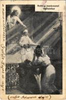 1914 Boldog Karácsonyi ünnepeket! / WWI Austro-Hungarian K.u.K. military art postcard, Christmas greeting card, romantic couple (EB)