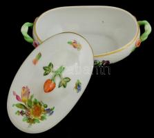 Herendi virág mintás porcelán bonbonier, kézzel festett, jelzett, hibátlan, h. 18 cm, m: 10 cm