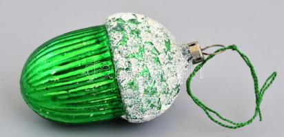 Retró karácsonyfadísz,zöld makk, h: 6,5 cm