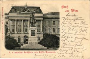 1898 (Vorläufer) Wien, Vienna, Bécs; K.k. technische Hochschule und Ressel Monument / school and statue (EK)