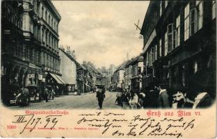1899 (Vorläufer) Wien, Vienna, Bécs VI. Gumpendorferstrasse / street, tram, shops (EK)