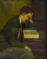 Dümmerth L (?) 1949 jelzéssel: Olvasó férfi. Olaj, vászon, jelezve jobbra lent. Díszes fa keretben, 50x40 cm