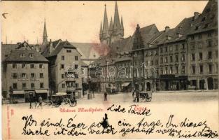1898 (Vorläufer) Cheb, Eger; Unterer Marktplatz, Apotheke / square, pharmacy, shop of Wilhelm Müller