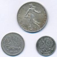 Vegyes: Franciaország 1916. 1Fr Ag + Orosz Birodalom 1905. 10k Ag + 1915. 5k Ag T:2- patina
Mixed: ...