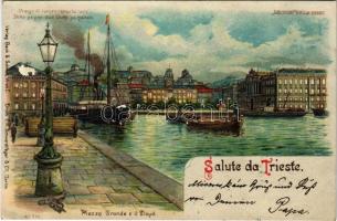1899 (Vorläufer) Trieste, Piazza Grande e il Lloyd / square, hotel, port. Meteor No. 330. hold to light litho