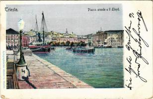 1899 (Vorläufer) Trieste, Piazza grande, Lloyd / square, port, ships, hotel (EK)