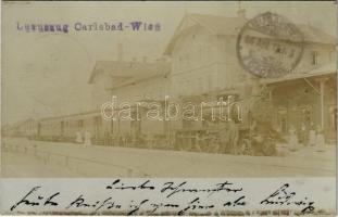 1898 (Vorläufer) Marianske Lazne, Marienbad; Bahnhof, Luxuszug Carlsbad-Wien / railway station, luxury locomotive. photo