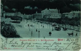 1899 (Vorläufer) Wien, Vienna, Bécs; Franzens Ring mit k.k. Hof-Burgtheater / street, theatre, night (EB)