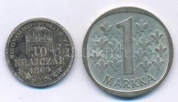 Vegyes: 1869KB 10kr Ag Magyar Királyi Váltó Pénz + Finnország 1965S 1M Ag T:3,2 patina