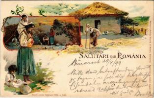 1899 (Vorläufer) Salutari din Romania / Greetings, folklore. Art Nouveau, litho (EK)