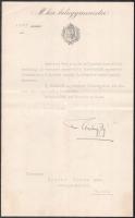 1928 M. Kir. belügyminiszter fejléces kinevezés, Scitovszky Béla (1878-1957) belügyminiszter aláírásával