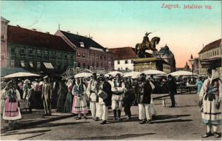 1908 Zagreb, Zágráb, Agram; Jelacicev trg / square, market vendors, Croatian folklore. Lederer & Popper 2269. (EK)