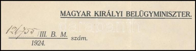 1924 M. Kir. belügyminiszter fejléces kinevezés,Rakovszky Iván (1885-1960) belügyminiszter aláírásáv...