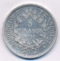 Franciaország 1849A 5Fr Ag (24,75g) T:2-,3 ph. France 1849A 5 Francs Ag (24,75g) C:VF,F edge error Krause KM#761.2
