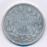 Franciaország 1841A 5Fr Ag (24,75g) T:3 ph. France 1841A 5 Francs Ag (24,75g) C:F edge error Krause ...