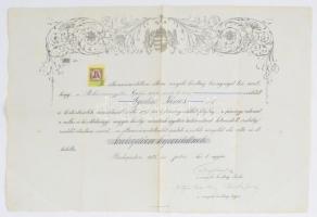 1925 Államszámvitel vizsga bizonyítvány, aláírásokkal, pecséttel, okmánybélyeggel