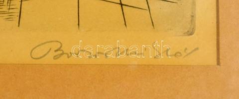 Borsos Miklós (1906-1990): Balatoni halászhálók. Rézkarc, papír, jelzett, üvegezett fa keretben, 24x...