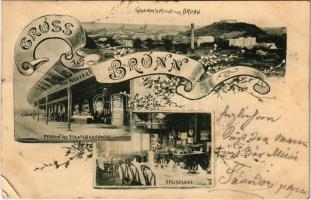 1899 (Vorläufer) Brno, Brünn; Perron des Staatsbahnhofes, Speisesaal / railway station platform, restaurant interior (EK)