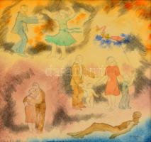 B. Séday Mária (1925-2009): ... és tél, 1999. Ceruza, akvarell, papír, jelzett, hátoldalán feliratozott. Sérült üvegezett keretben. 20×20 cm
