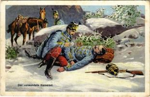 1916 Der verwundete Kamerad / WWI Austro-Hungarian K.u.K. military art postcard, injured comrade (EK)