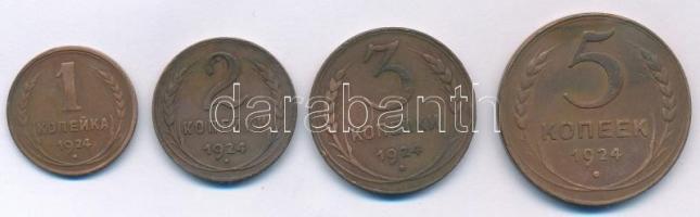 Szovjetunió 1924. 1k Br recés perem + 2k Br recés perem + 3k Br sima perem + 5k Br sima perem T:2,2- Soviet Union 1924. 1 Kopek Br reeded edge + 2 Kopeks Br reeded edge + 3 Kopeks Br plain edge + 5 Kopeks Br plain edge C:XF,VF