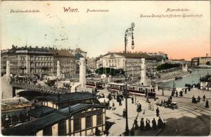 Wien, Vienna, Bécs II. Praterstraße, Ferdinandsbrücke, Aspernbrücke, Donau-Dampfschiffahrts-Gesellschaft / street view, trams, bridges (Rb)