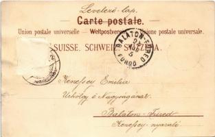 1898 Splügen, Hotel Bodenhaus, general view. Müller & Trüb No. 216. Art Nouveau, floral, litho (...