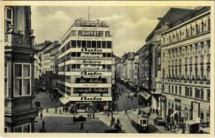 1941 Brno, Brünn; Koblizná a Jánská ulice / Krapfen und Johannesgasse / street view, Bata warehouse, shops, truck, tram + bilingual cancellation (EK)