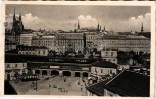 1942 Brno, Brünn; Teilansicht / general view, tram, shops, automobiles + bilingual cancellation