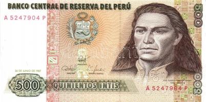 Peru 1985.6.21. 5000S + 1987.6.26. 10I, 50I, 100I, 500I + 1988.6.28. 1000I, 5000I T:I Összesen 7db b...