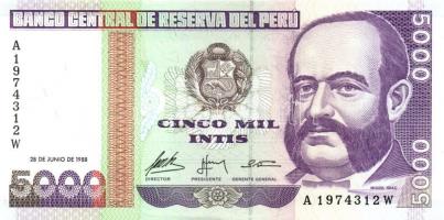 Peru 1985.6.21. 5000S + 1987.6.26. 10I, 50I, 100I, 500I + 1988.6.28. 1000I, 5000I T:I Összesen 7db b...