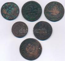 6db-os vegyes magyar rézpénz tétel, főleg krajcárok, közte 1800G 3kr Cu "I. Ferenc" T:3,3-...